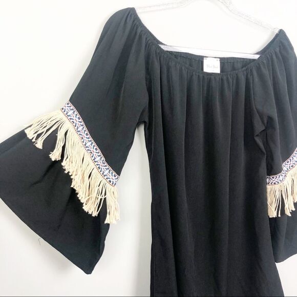 BLACK BEAD USA | Boho Mini Tunic/Dress Fringe Women’s Size Small - Picture 2 of 5